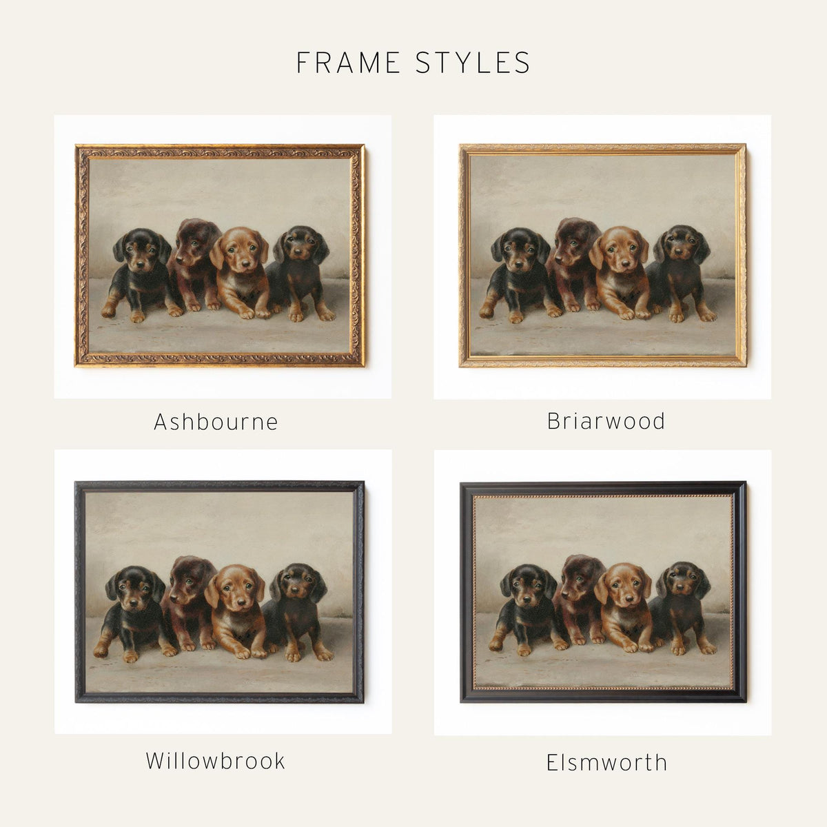 Puppy Nursery Decor | Vintage Dachshund Painting Framed Canvas | Dog Wall Art for Kids Room or Playroom | N238