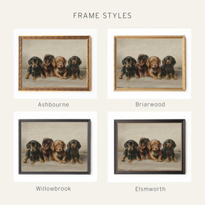 Puppy Nursery Decor | Vintage Dachshund Painting Framed Canvas | Dog Wall Art for Kids Room or Playroom | N238