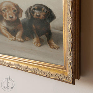 Puppy Nursery Decor | Vintage Dachshund Painting Framed Canvas | Dog Wall Art for Kids Room or Playroom | N238