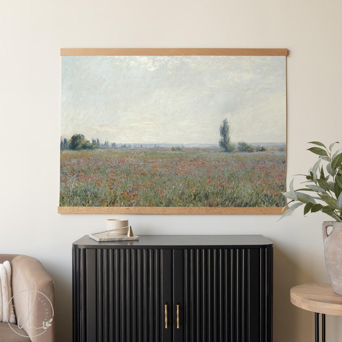 Scripture Wall Hanging | Claude Monet's Poppy Field Canvas Tapestry | Psalm 100:4 Christian Art | T136