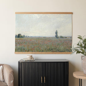 Scripture Wall Hanging | Claude Monet's Poppy Field Canvas Tapestry | Psalm 100:4 Christian Art | T136