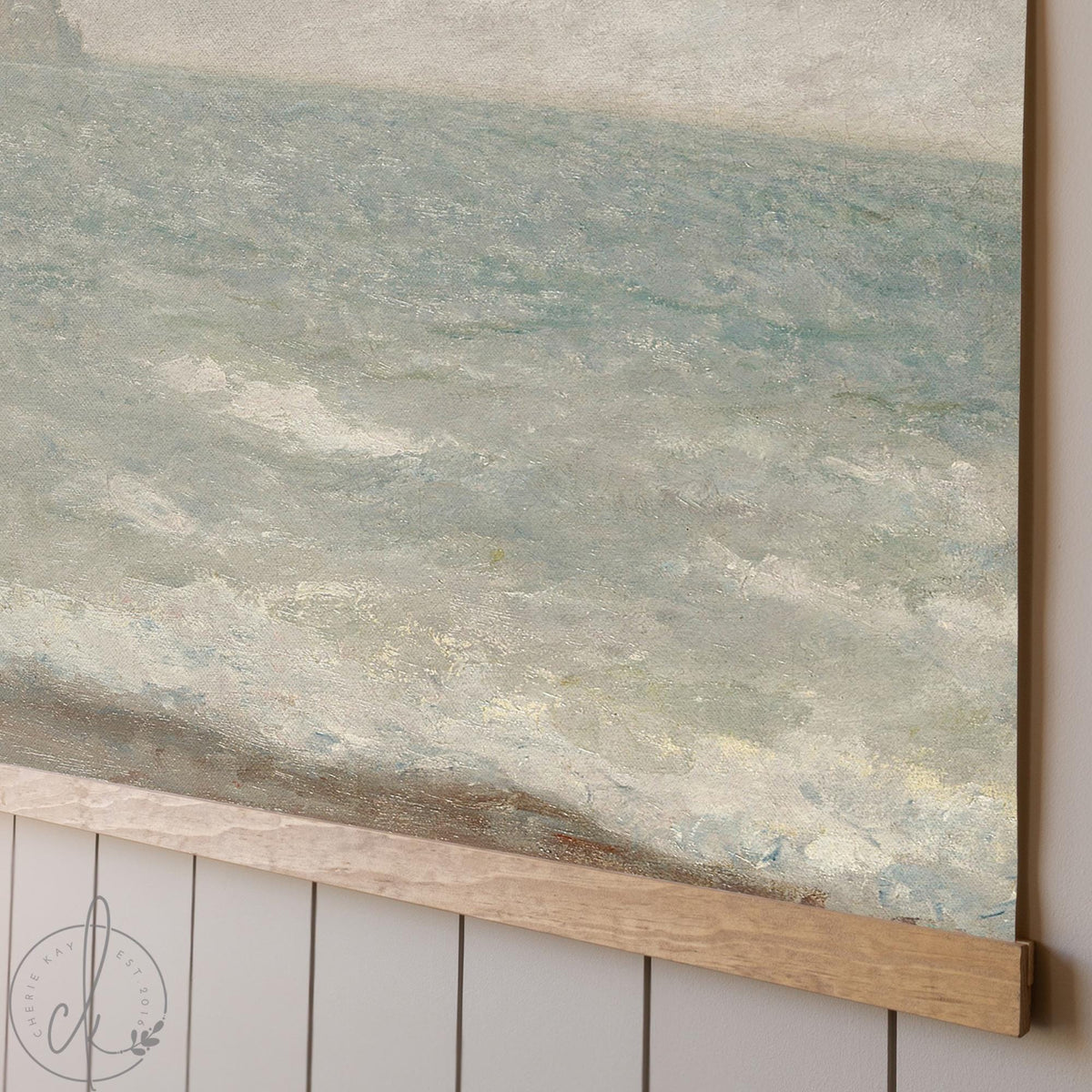 Monet Seascape Canvas Tapestry | 1 John 4:19 Scripture Wall Art | Coastal Impressionist Print | T138