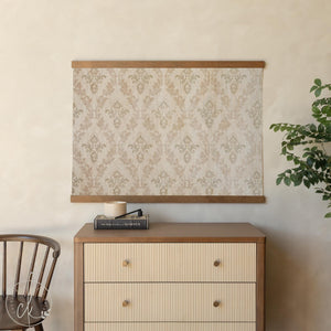 Floral Wall Hanging | Vintage Damask Canvas Banner | Neutral Tapestry Art | T127