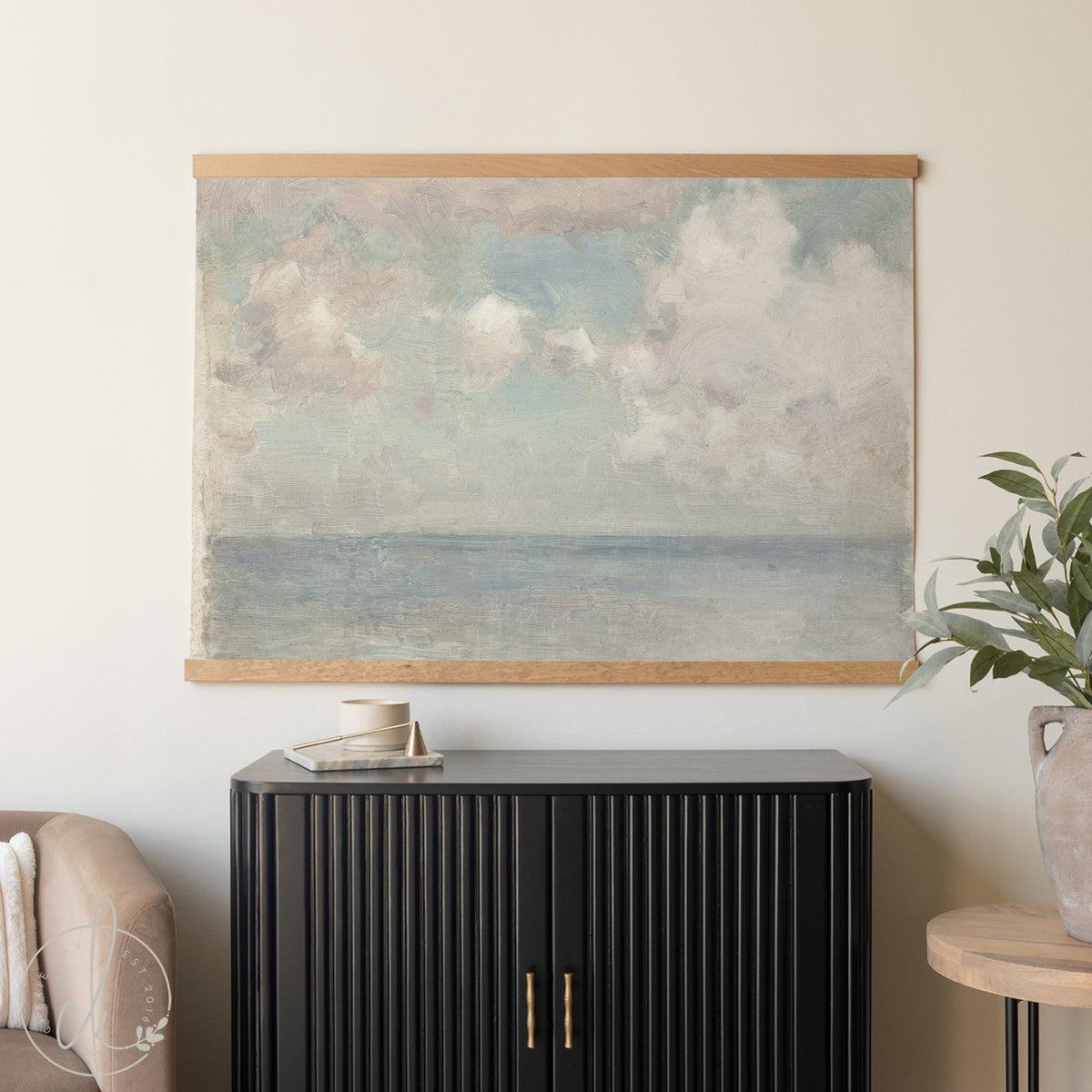 Cloudy Sky Painting | Ocean Seascape Canvas Tapestry | Vintage Coastal Wall Hanging | T128