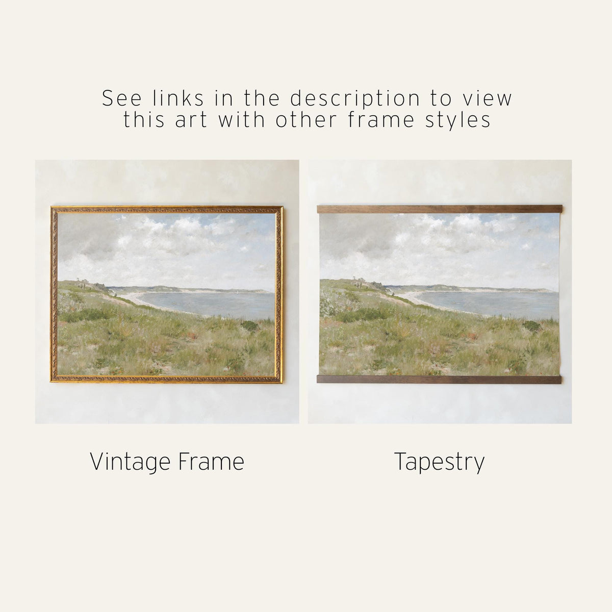 Framed Coastal Art | Vintage Beach Landscape Canvas Print | Above Couch Wall Decor | N31