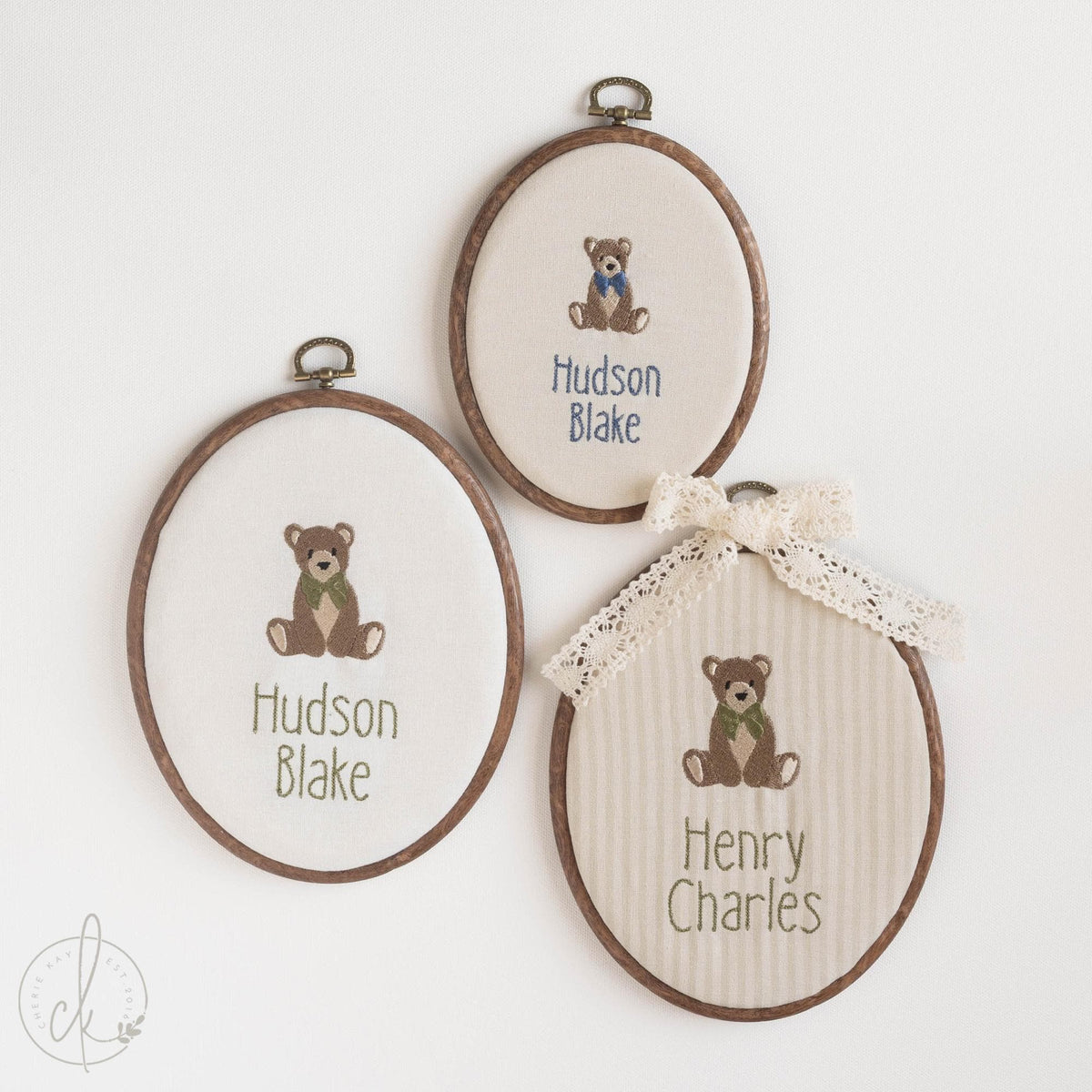 Teddy Bear Embroidery Hoop Art | Personalized Name Sign | Nursery Wall Decor | E3