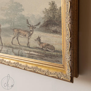 Vintage Deer Artwork | Woodland Nursery Wall Decor Above Crib | Gold Framed Canvas Print for Baby Boy Room | N63