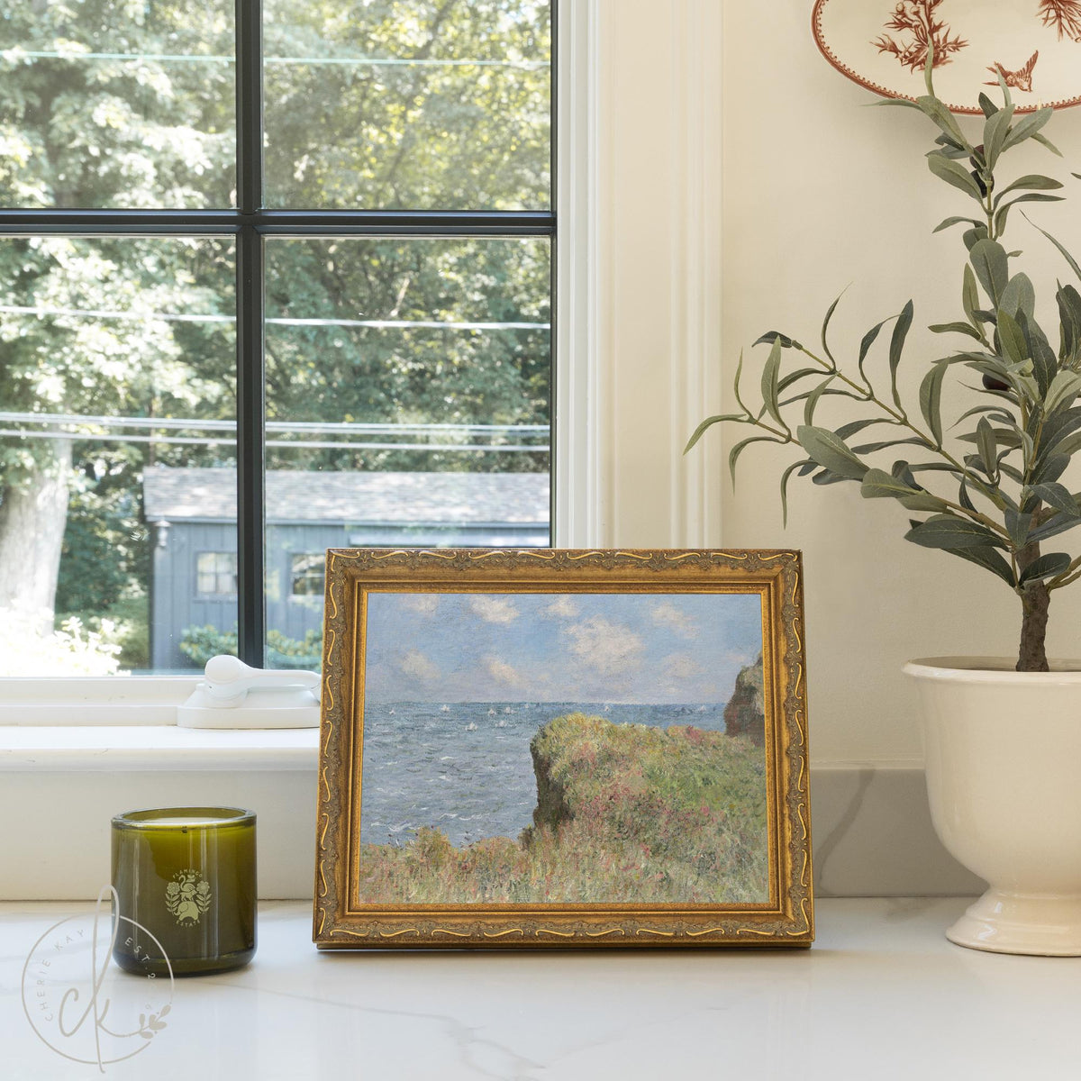 Seascape Wall Art | Monet Cliff Walk at Pourville | Gold Framed Impressionist Print | N100
