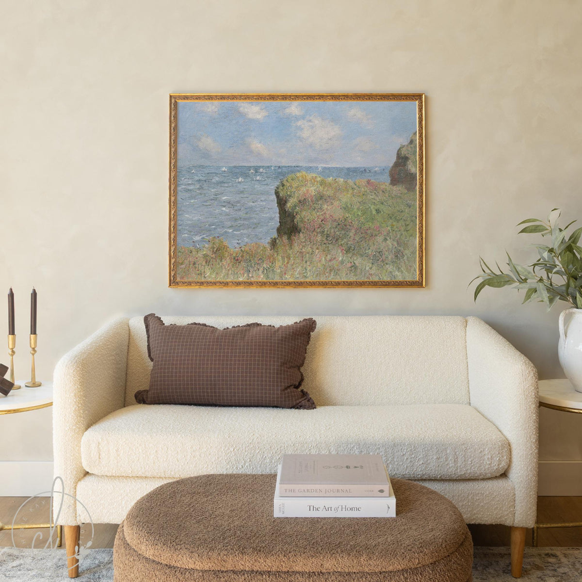 Seascape Wall Art | Monet Cliff Walk at Pourville | Gold Framed Impressionist Print | N100