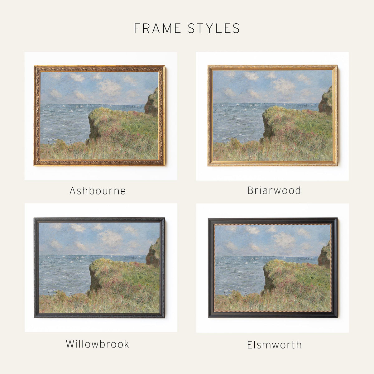 Seascape Wall Art | Monet Cliff Walk at Pourville | Gold Framed Impressionist Print | N100