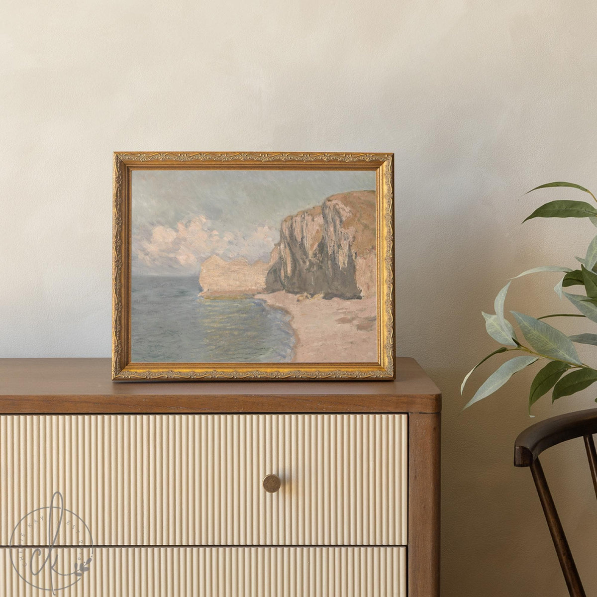 Monet Beach Painting | Etretat Cliff Framed Print | Gold Coastal Wall Art | N246