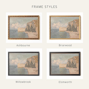 Monet Beach Painting | Etretat Cliff Framed Print | Gold Coastal Wall Art | N246