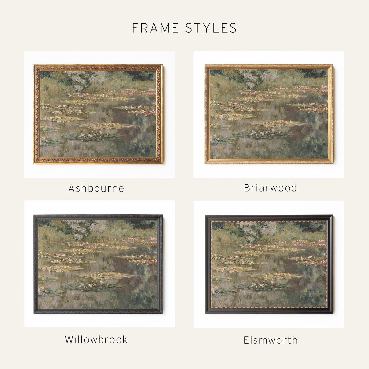 Monet Water Lilies Print | Gold Framed Impressionist Art | Lily Pond Wall Decor | N106
