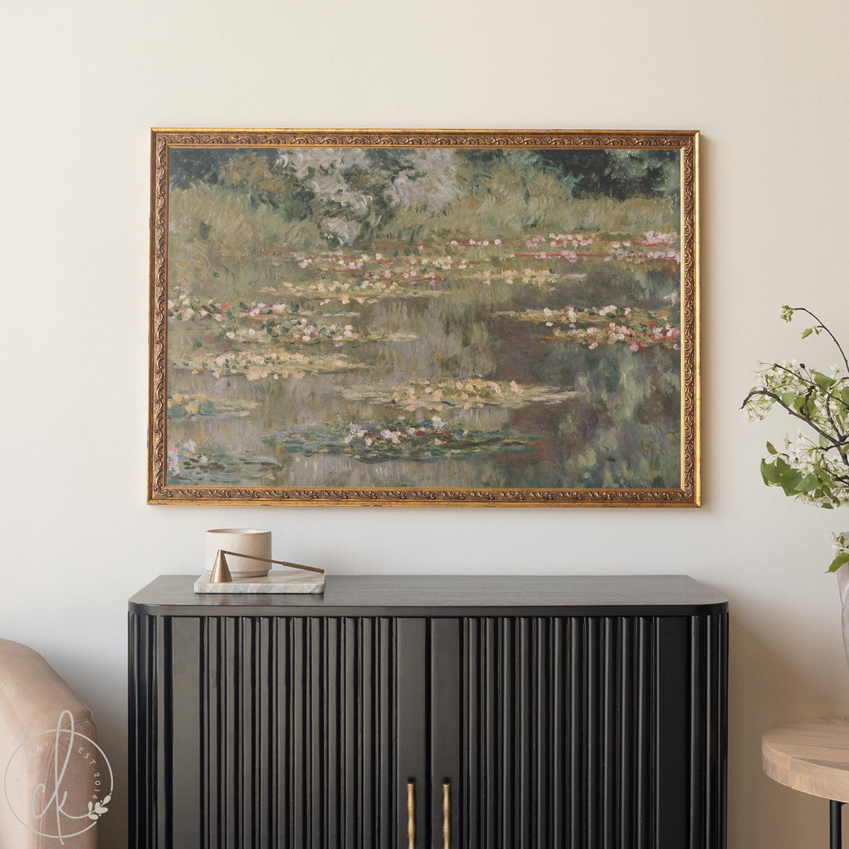 Monet Water Lilies Print | Gold Framed Impressionist Art | Lily Pond Wall Decor | N106