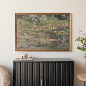 Monet Water Lilies Print | Gold Framed Impressionist Art | Lily Pond Wall Decor | N106