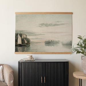 Sailboat Canvas Art | Romans 8:28 Vintage Watercolor Wall Tapestry | Large Christian Lake Banner | T134