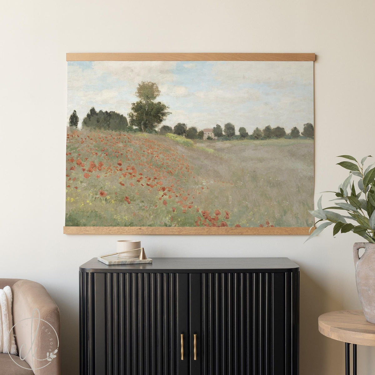 Monet Poppy Field Canvas Tapestry | Psalm 34:3 Scripture Wall Art | Christian Home Decor | T135