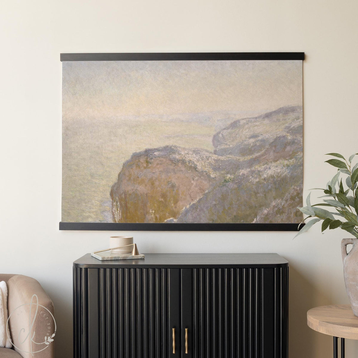 Monet Cliff Painting | 2 Corinthians 5:7 Scripture Canvas Tapestry | Christian Wall Art | T137