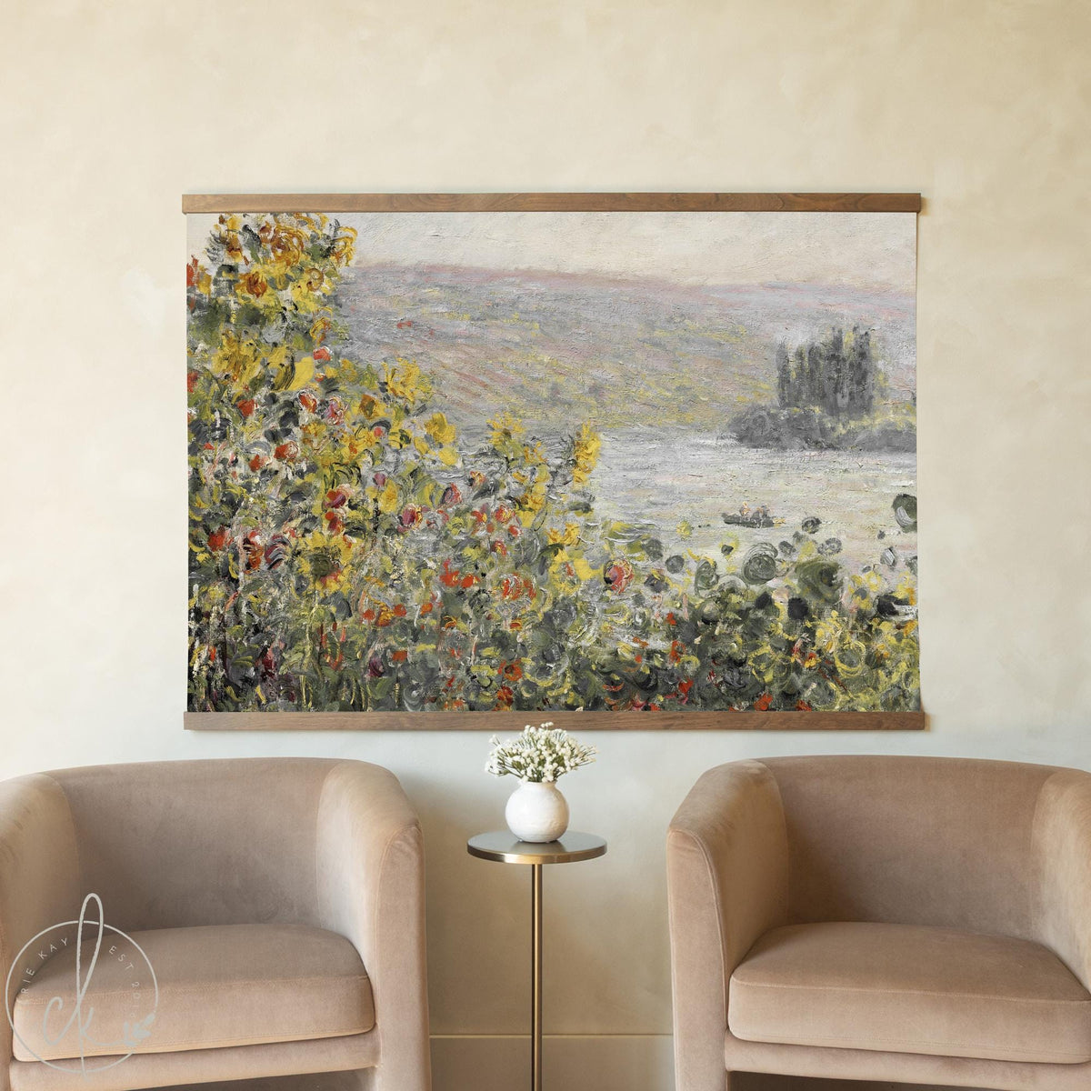 Monet Flower Painting | Large Impressionist Canvas Banner | Sunflower Vetheuil Wall Art | T140