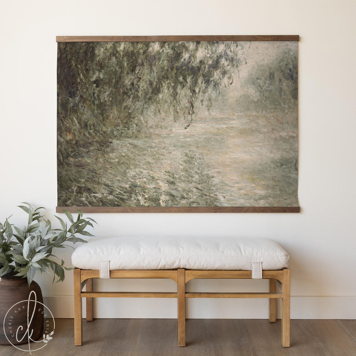 Monet River Painting Canvas Banner | Morning on the Seine | Large Willow Wall Tapestry | T141