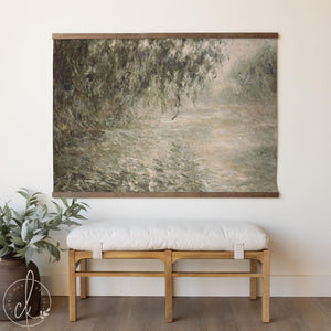 Monet River Painting Canvas Banner | Morning on the Seine | Large Willow Wall Tapestry | T141