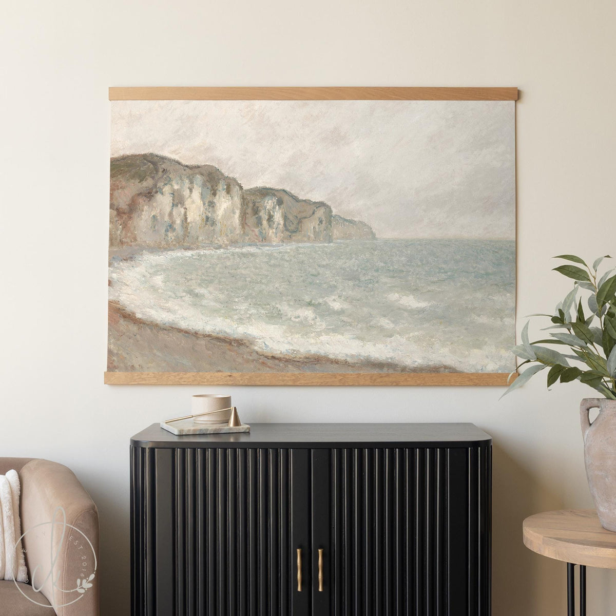 Monet Seascape Canvas Tapestry | 1 John 4:19 Scripture Wall Art | Coastal Impressionist Print | T138
