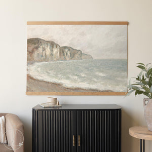 Monet Seascape Canvas Tapestry | 1 John 4:19 Scripture Wall Art | Coastal Impressionist Print | T138
