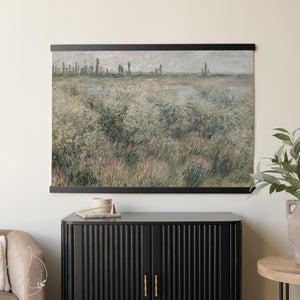 Sage Green Wall Art | Large Canvas Banner | Claude Monet Landscape Tapestry | T143