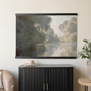 Monet Tapestry | Morning on the Seine Canvas Banner | Green Landscape Wall Art | T144