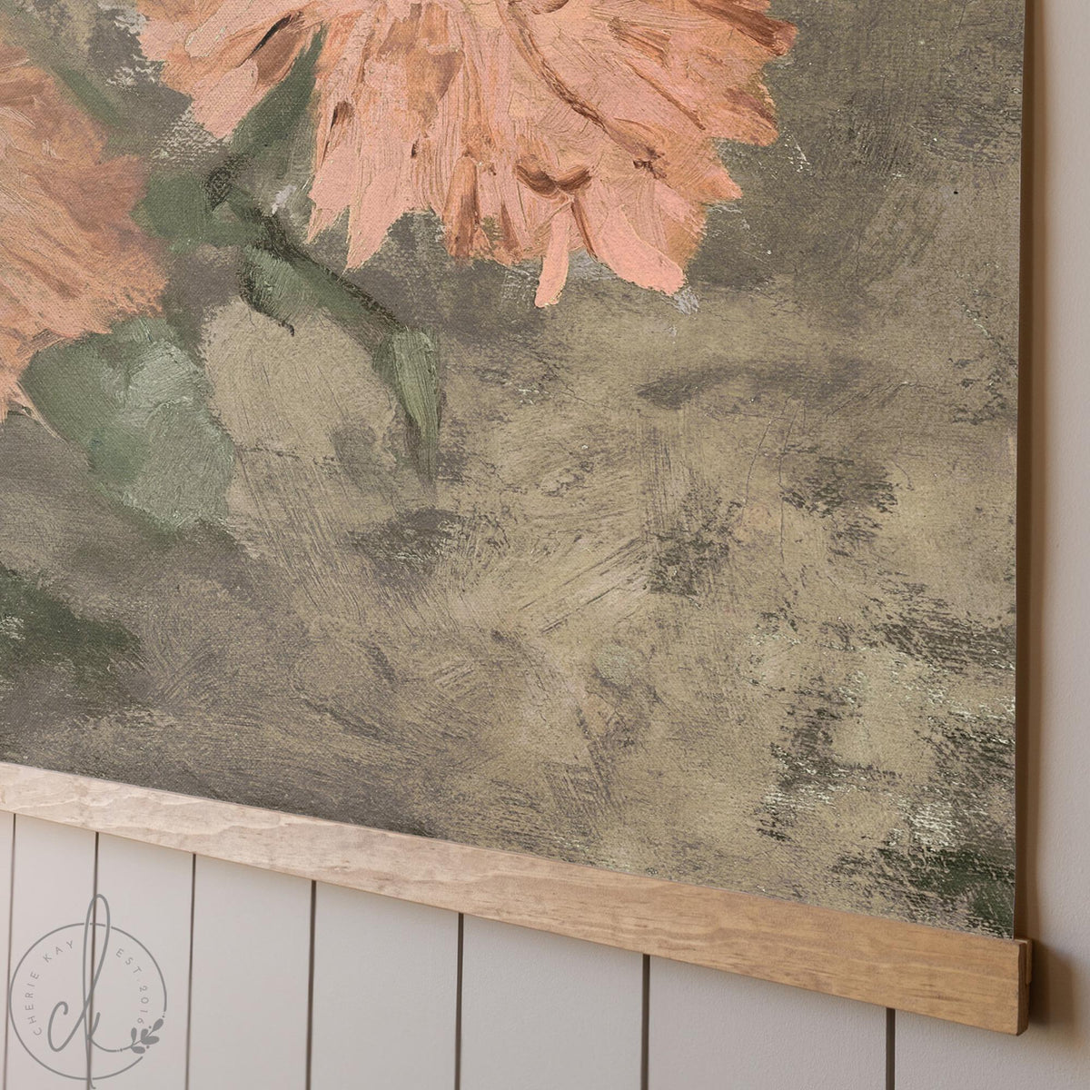 Chrysanthemum Wall Art | Oversized Floral Tapestry | Moody Peach Canvas Banner | T147
