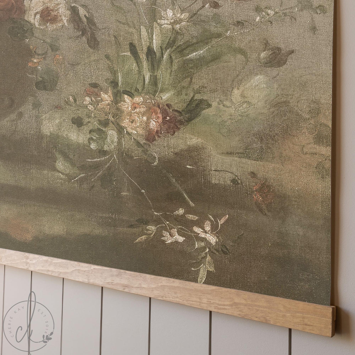 Floral Tapestry | Antique Peony Canvas Banner | Moody Vintage Dining Room Art | T150