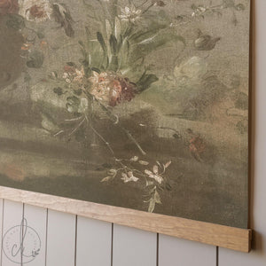 Floral Tapestry | Antique Peony Canvas Banner | Moody Vintage Dining Room Art | T150