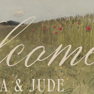 Wedding Last Name Sign | Gold Framed Personalized Wildflower Landscape | N156