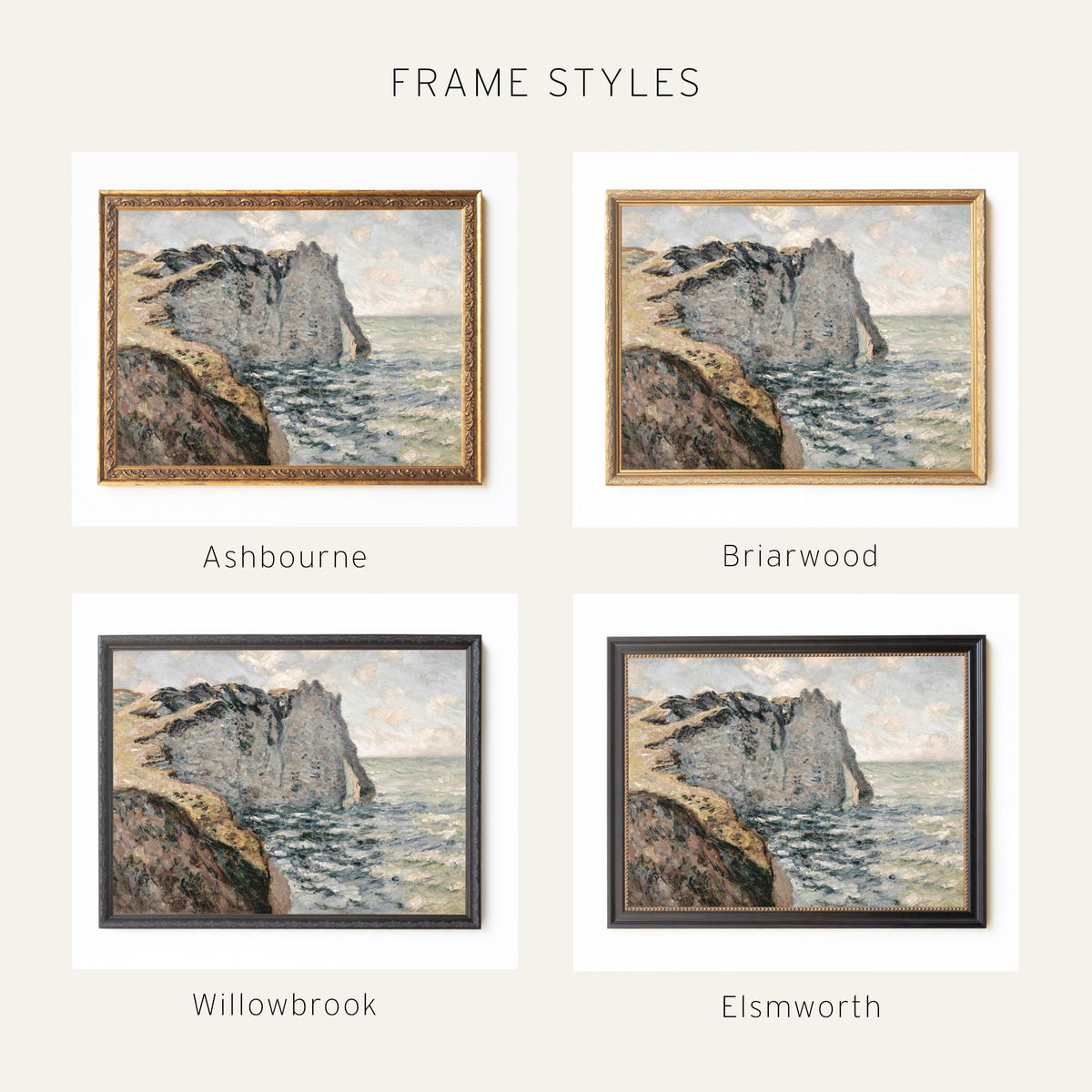 Monet Ocean Painting | Coastal Wall Art | Framed Canvas Print | Cliff Aval Étretat | N212