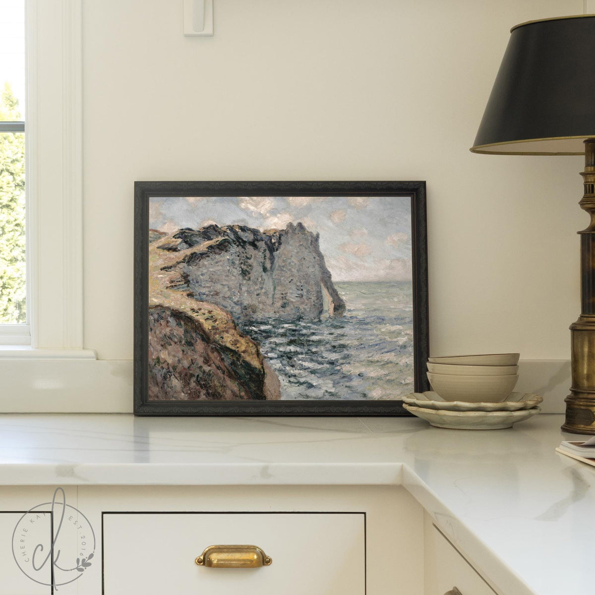 Monet Ocean Painting | Coastal Wall Art | Framed Canvas Print | Cliff Aval Étretat | N212