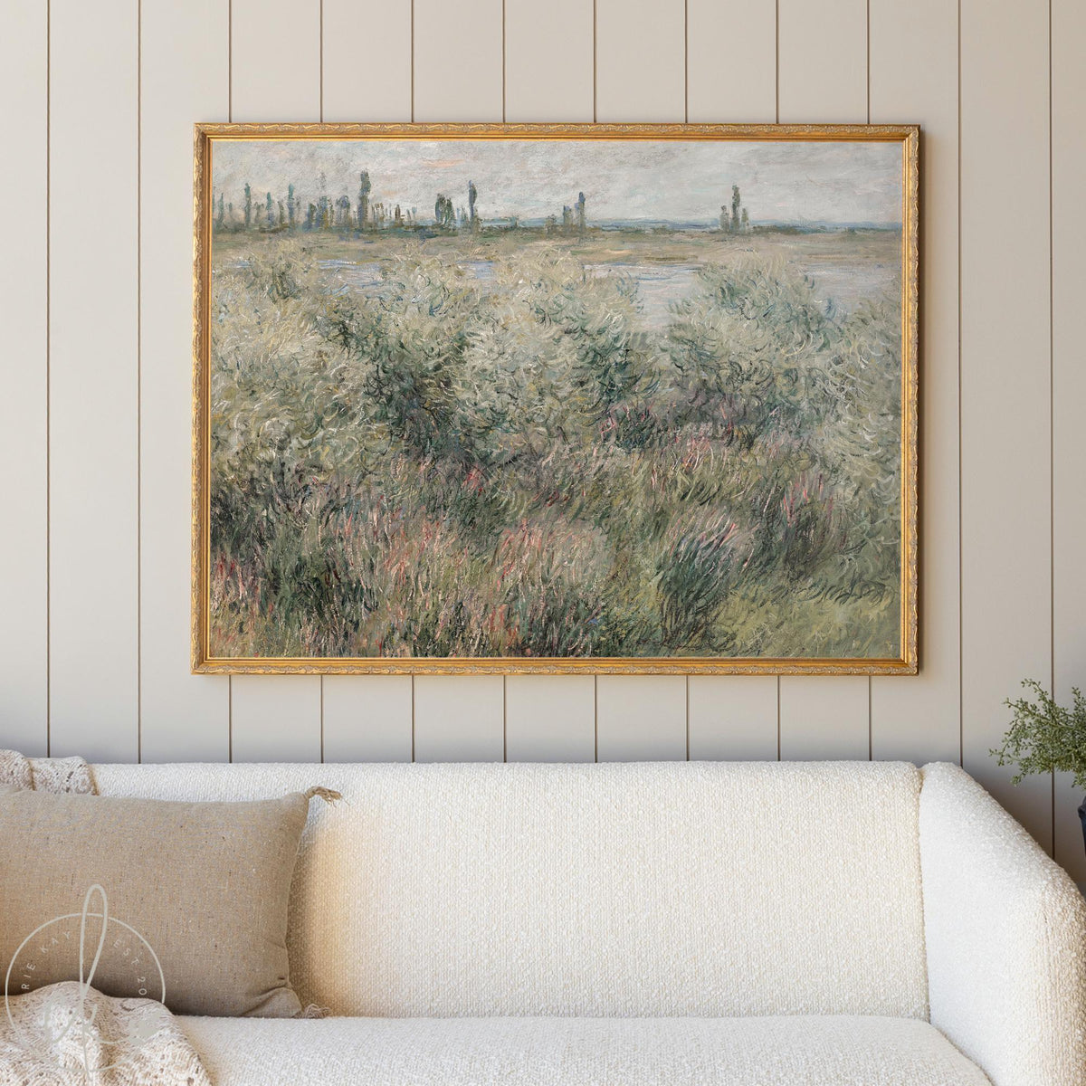 Monet Landscape Painting | Banks of the Seine Vétheuil | Gold Framed Wall Art for Living Room | N8