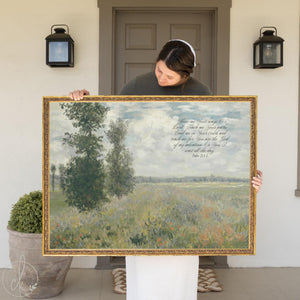 Monet framed print of Poppy Fields near Argenteuil with Psalm 25:4-5 scripture in an ornate gold frame