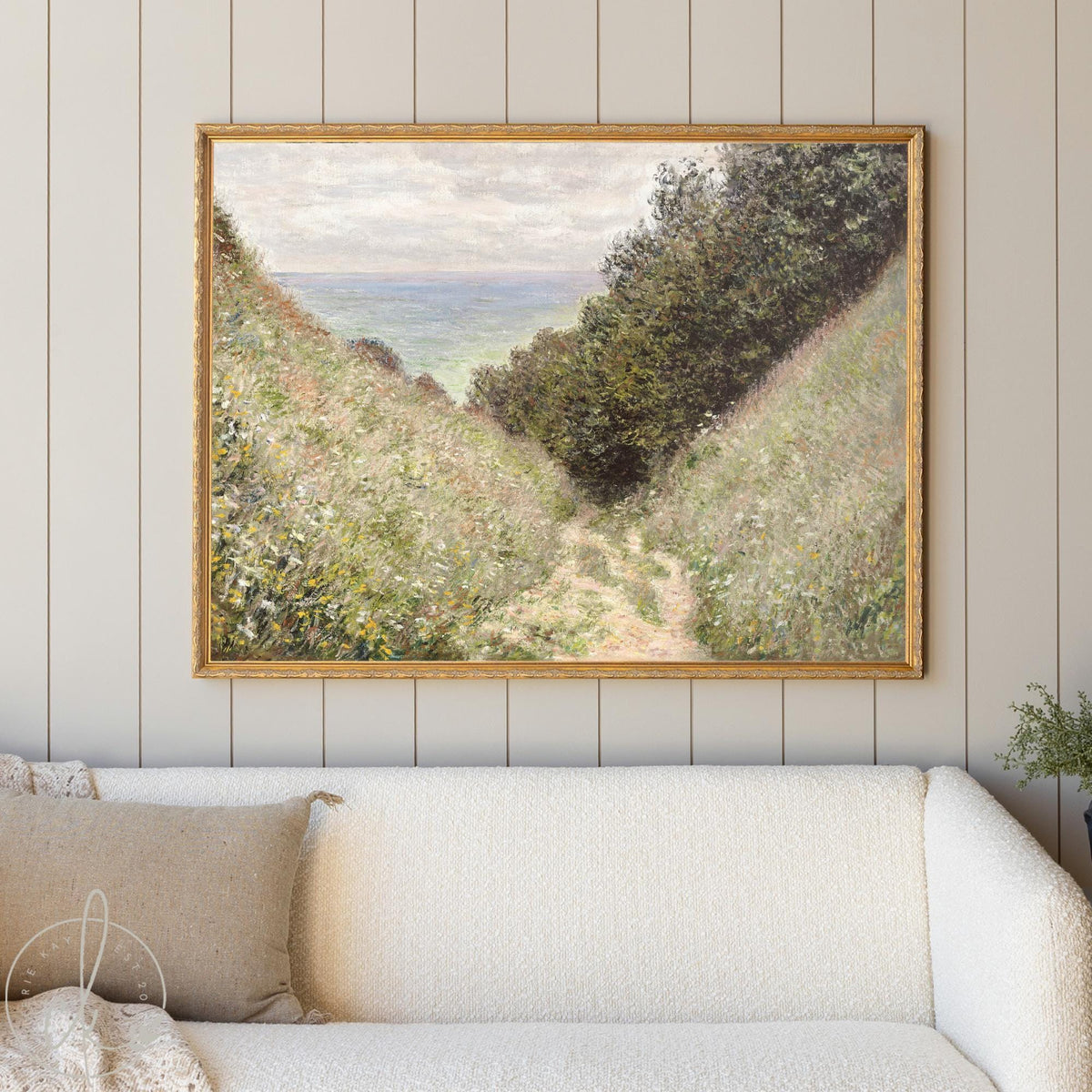 Claude Monet Painting | Road at La Cavée Pourville 1882 | Gold Framed Wildflower Wall Art | N78