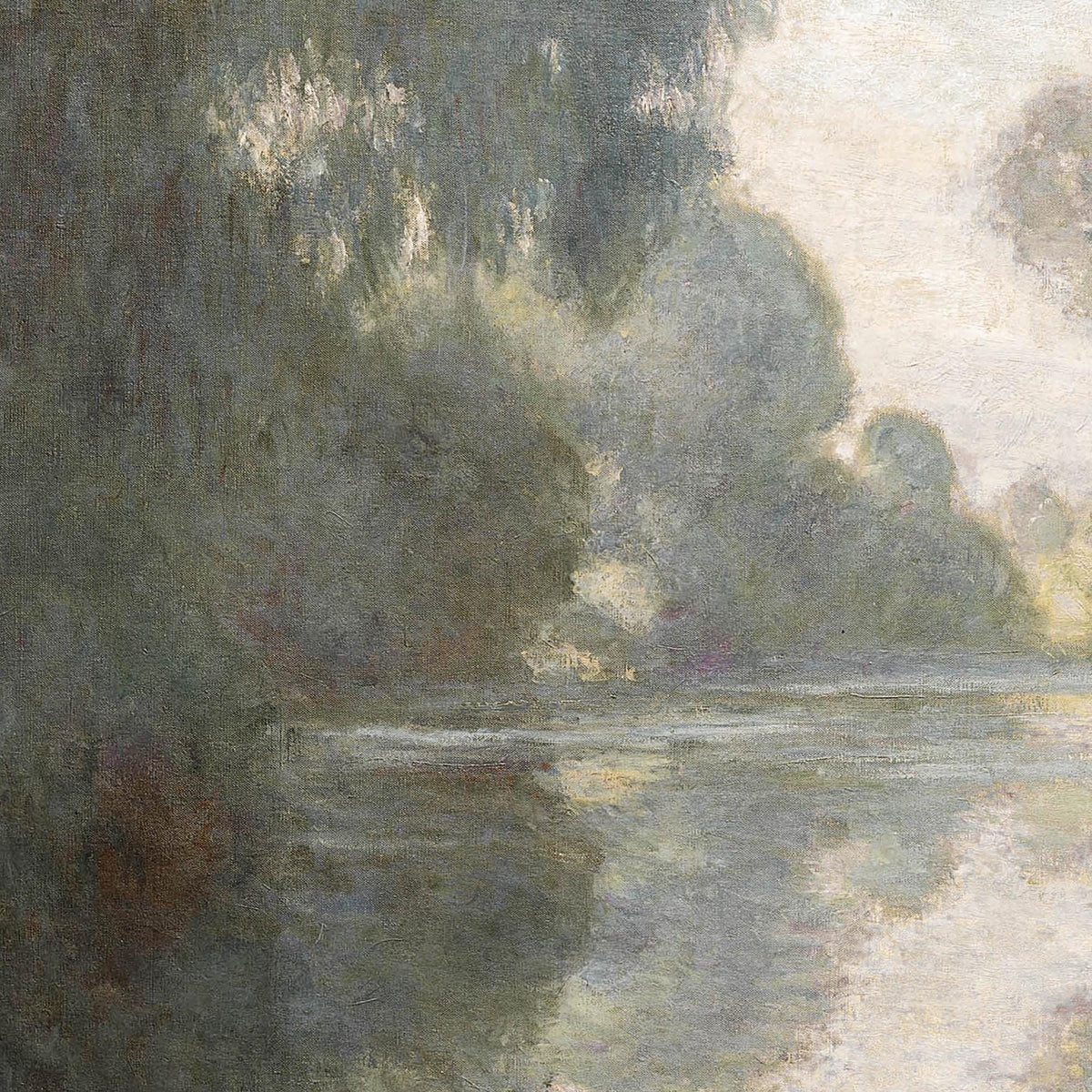 Impressionist Wall Art | Monet Morning on the Seine Framed Canvas | Moody River Landscape Print | N179
