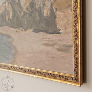 Monet Beach Painting | Etretat Cliff Framed Print | Gold Coastal Wall Art | N246