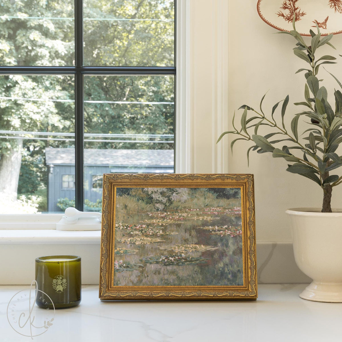 Monet Water Lilies Print | Gold Framed Impressionist Art | Lily Pond Wall Decor | N106