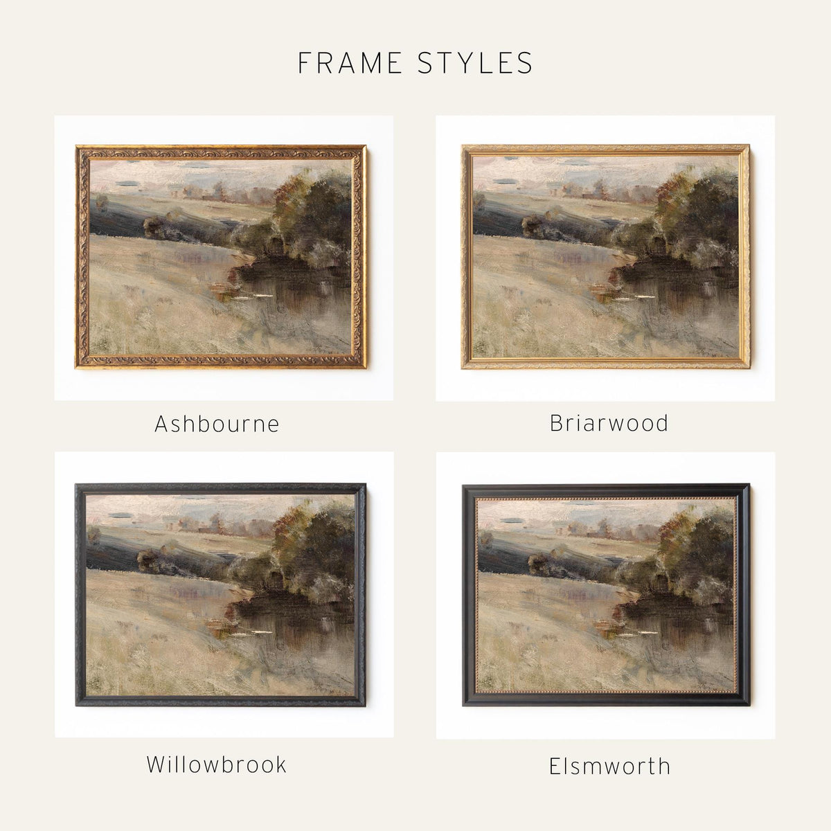 Abstract Landscape Art | Vintage Impressionist Canvas | Antique Gold Framed Wall Decor | N149