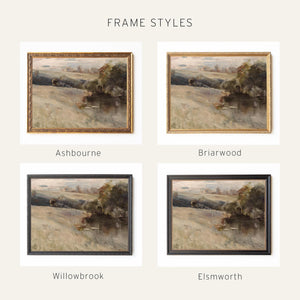 Abstract Landscape Art | Vintage Impressionist Canvas | Antique Gold Framed Wall Decor | N149