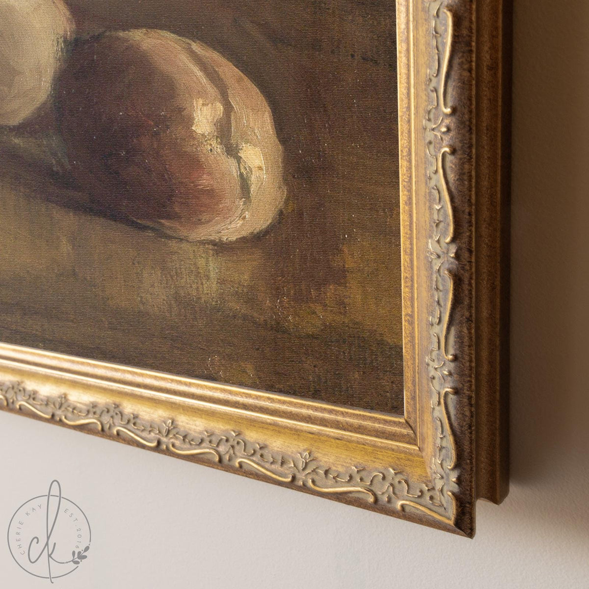Fruit Still Life Painting | Framed Vintage Kitchen Wall Art | Antique Peach Canvas Print | N26