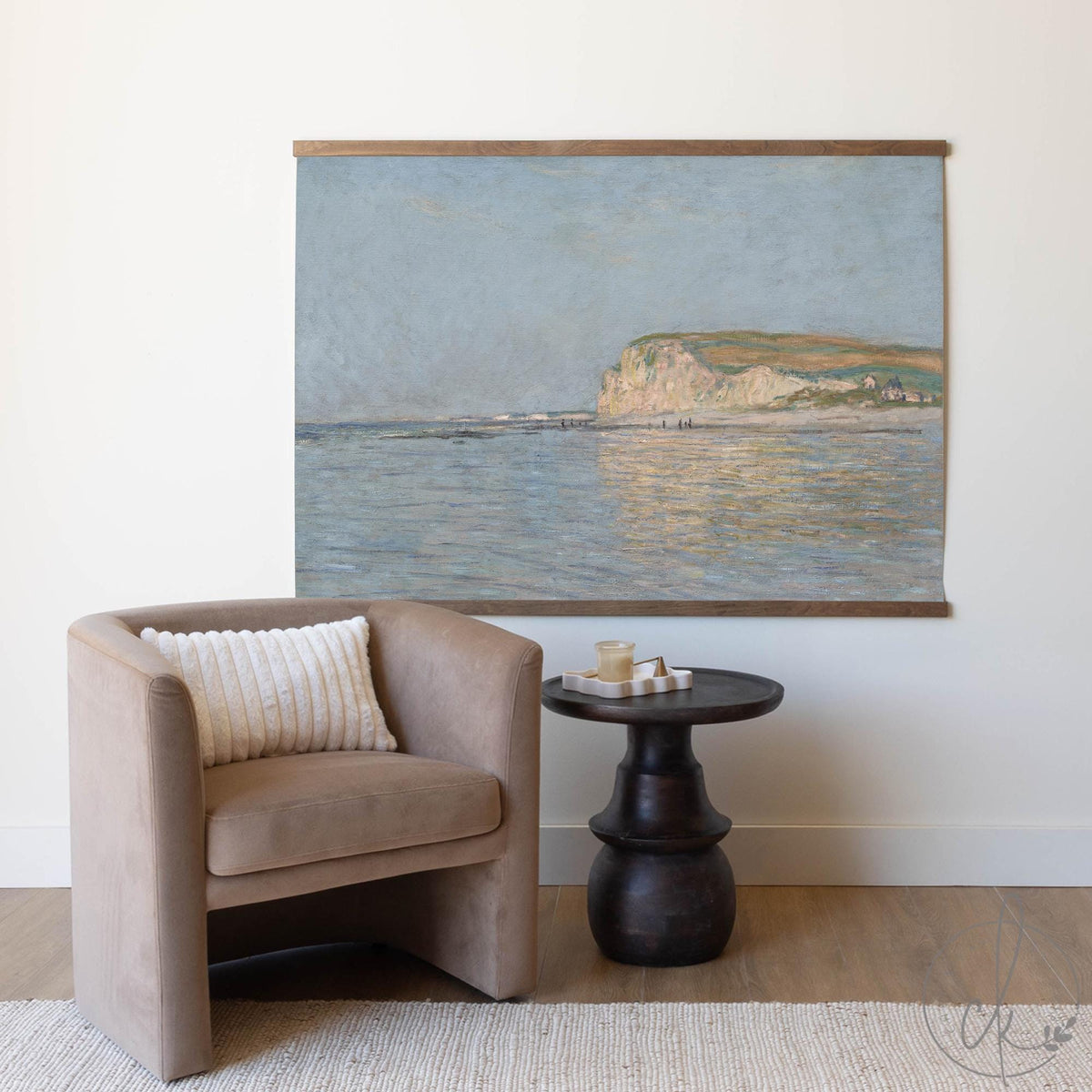 Coastal Wall Hanging | Blue Canvas Banner | Claude Monet Beach Tapestry | T139
