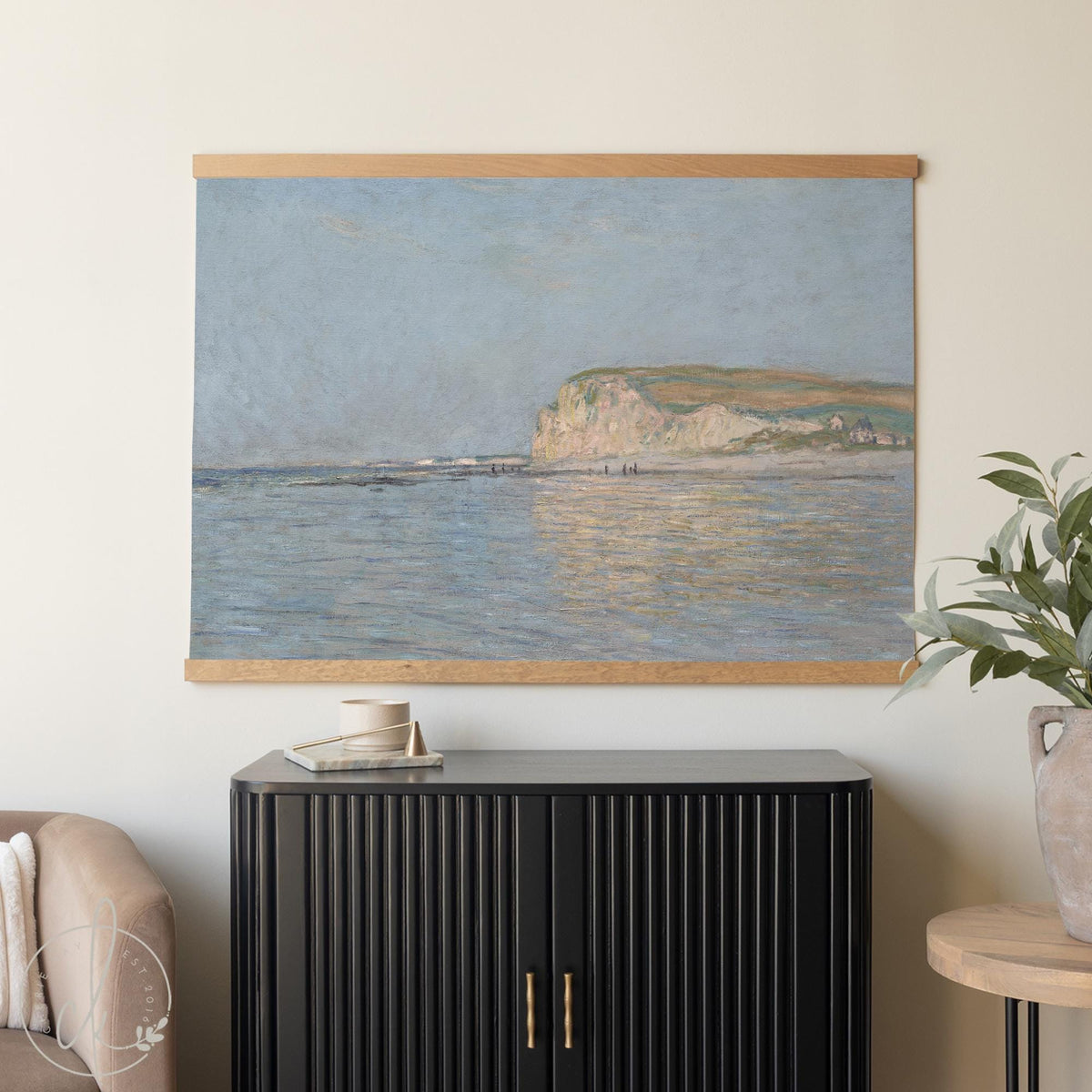 Coastal Wall Hanging | Blue Canvas Banner | Claude Monet Beach Tapestry | T139