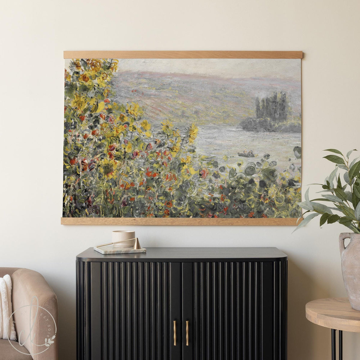 Monet Flower Painting | Large Impressionist Canvas Banner | Sunflower Vetheuil Wall Art | T140