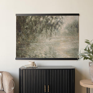 Monet River Painting Canvas Banner | Morning on the Seine | Large Willow Wall Tapestry | T141