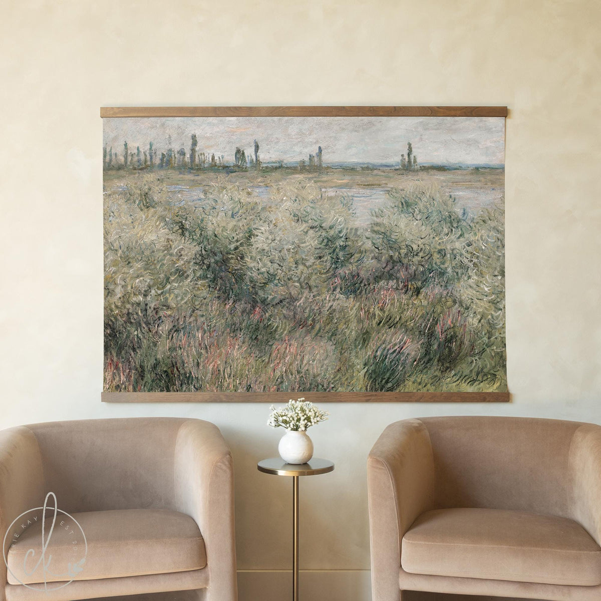 Sage Green Wall Art | Large Canvas Banner | Claude Monet Landscape Tapestry | T143