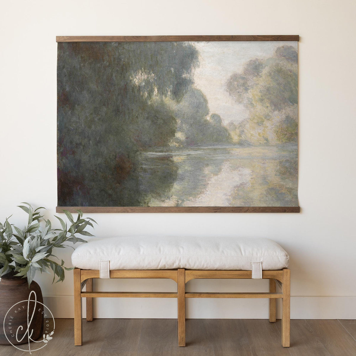 Monet Tapestry | Morning on the Seine Canvas Banner | Green Landscape Wall Art | T144
